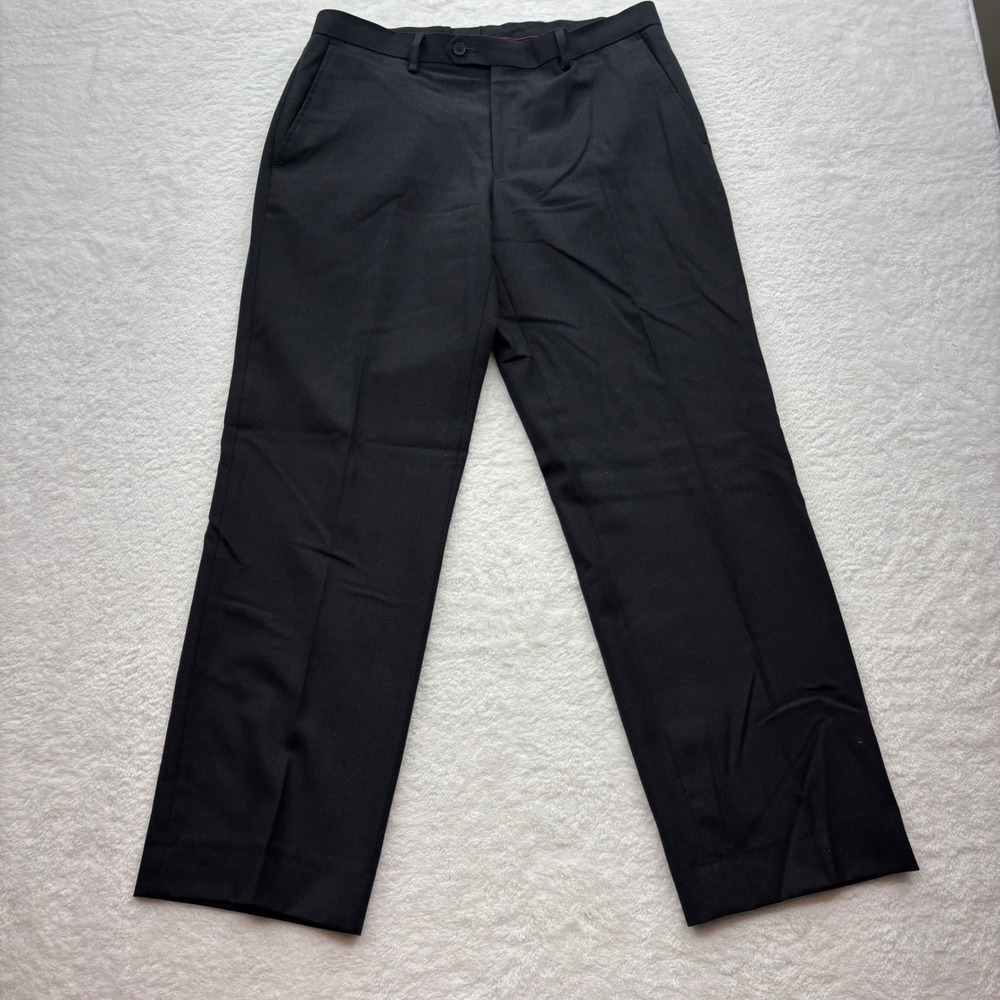 Charles Tyrwhitt Mens 100% Pure New Wool Dress Pants Charcoal Grey Flat Front